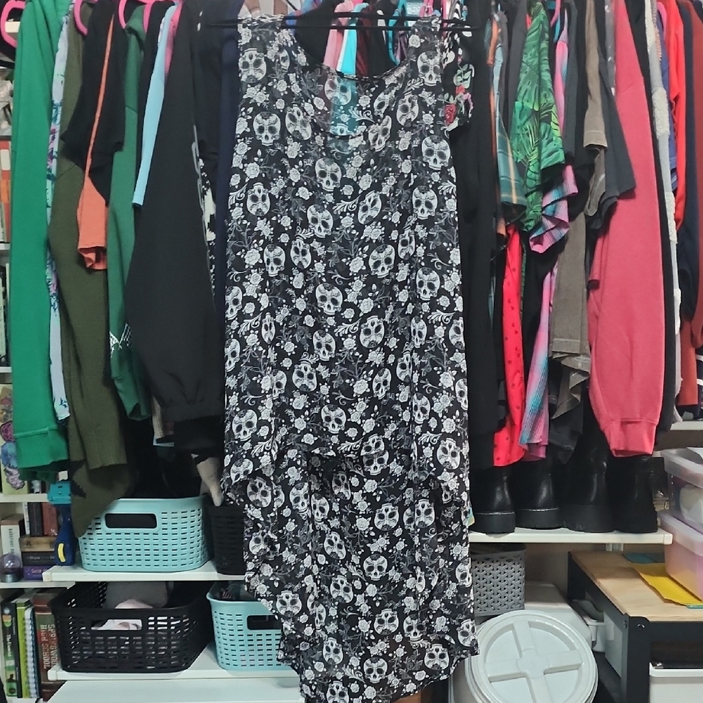 Black and White Sugar Skull Print Dress